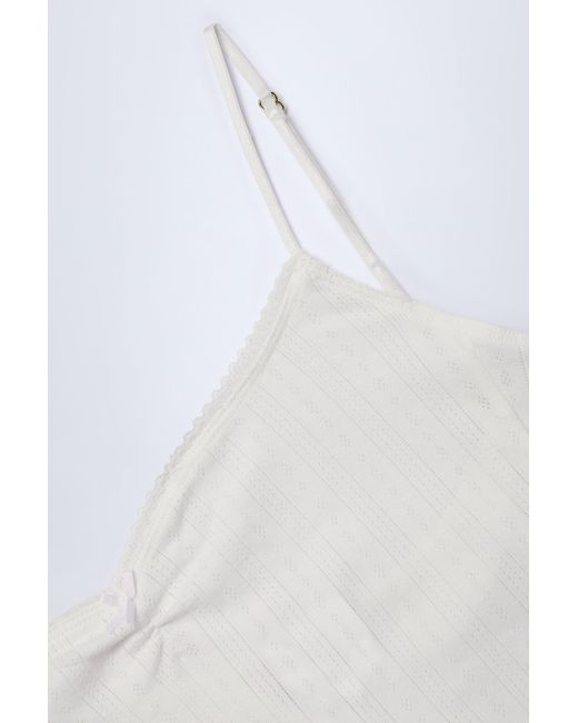 Oh Polly White Pointelle Ruched Camisole Crop Top