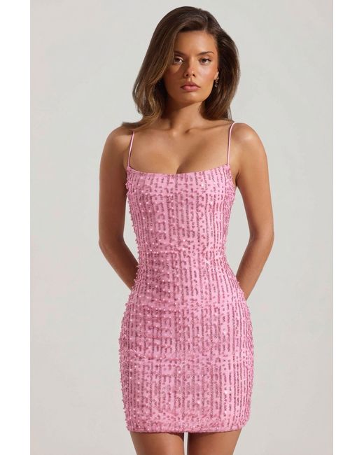 Oh Polly Pink Embellished Scoop-Neck Bodycon Mini Dress