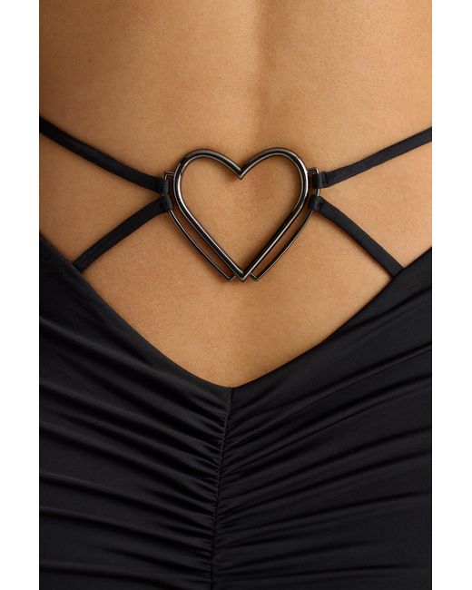 Oh Polly Black Long Sleeve Sweetheart Neckline Mini Dress