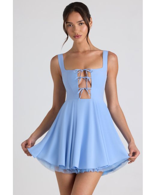 Oh Polly Blue Tie-Detail A-Line Micro Mini Dress