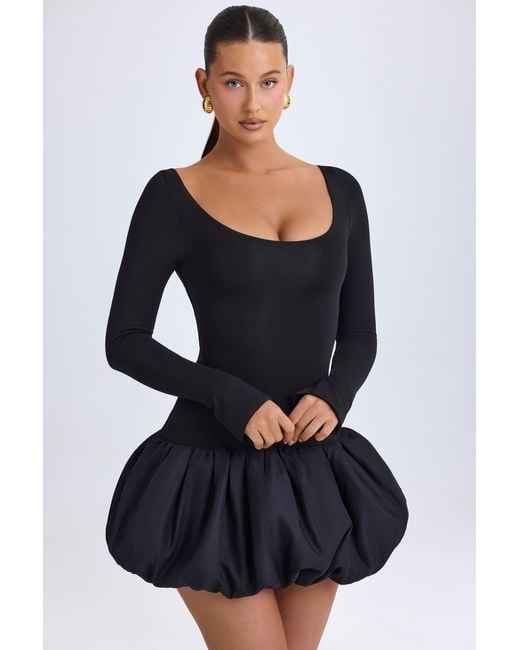 Oh Polly Black Modal Scoop-Neck Drop-Waist Bubble Hem Mini Dress