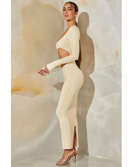 Oh Polly Natural Long Sleeve Cut Out Maxi Dress