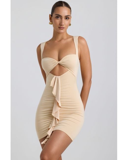 Oh Polly White Slinky Jersey Cut-Out Ruffle-Trim Mini Dress