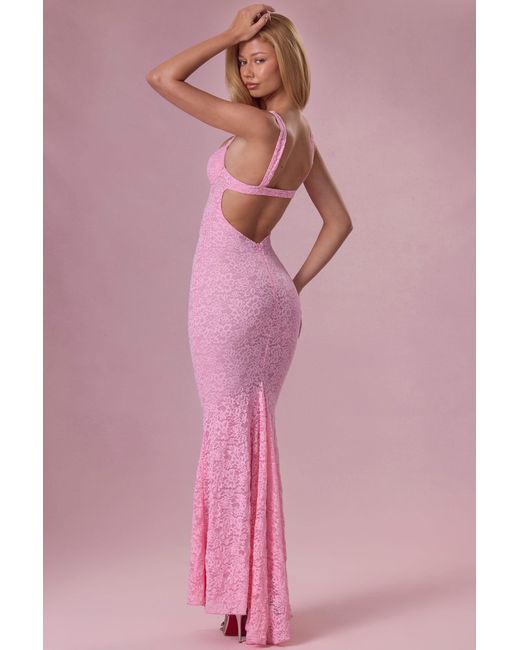 Oh Polly Pink Lace Sweetheart-Neck Gown