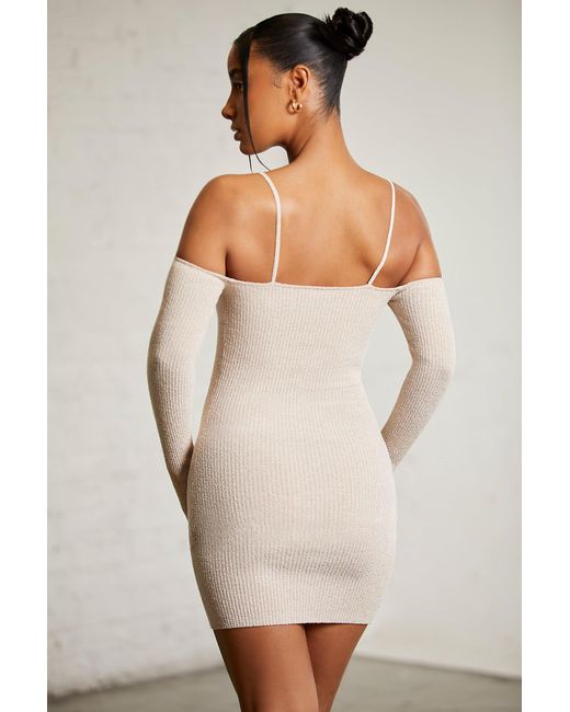 Oh Polly Natural Cold Shoulder Long Sleeve Mini Dress