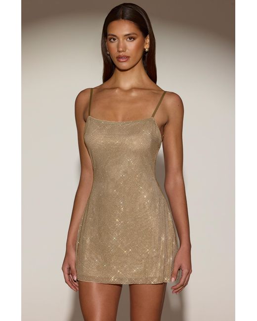 Oh Polly Metallic Embellished Soft-Scoop Backless Fitted Mini Dress
