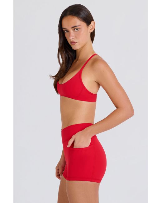 BO+TEE Red Soft Active Pocket V-Waist Mini Shorts