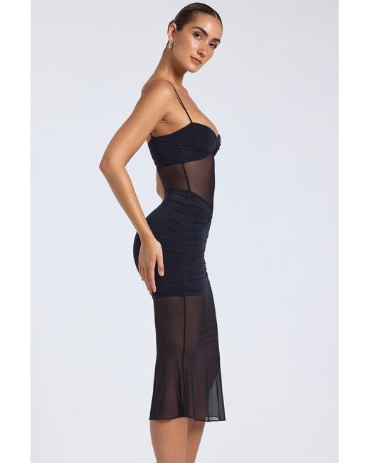 Oh Polly Black Sheer Panelled Draped Midaxi Dress