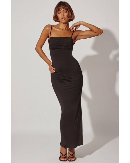Oh Polly Black Ruched Bodycon Maxi Dress
