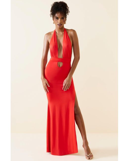 Oh Polly Red Halterneck Cut-Out Maxi Dress