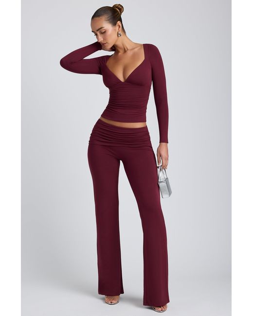 Oh Polly Purple Mid-Rise Straight-Leg Trousers