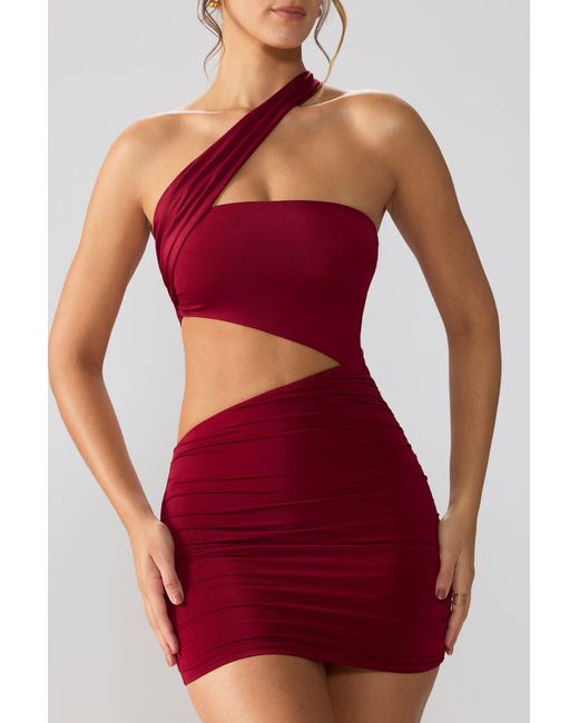 Oh Polly Red Slinky Jersey Ruched Cut Out Mini Dress