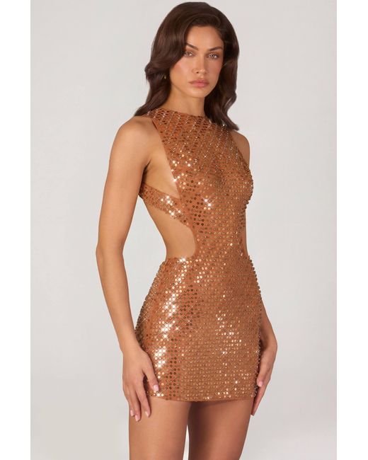 Oh Polly Multicolor Embellished High-Neck Mini Dress