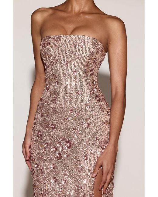 Oh Polly Natural Embellished Bandeau-Neck Strapless Gown