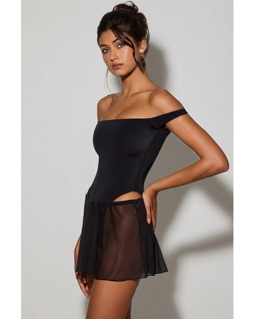 Oh Polly Black Off-Shoulder Layered Mini Dress