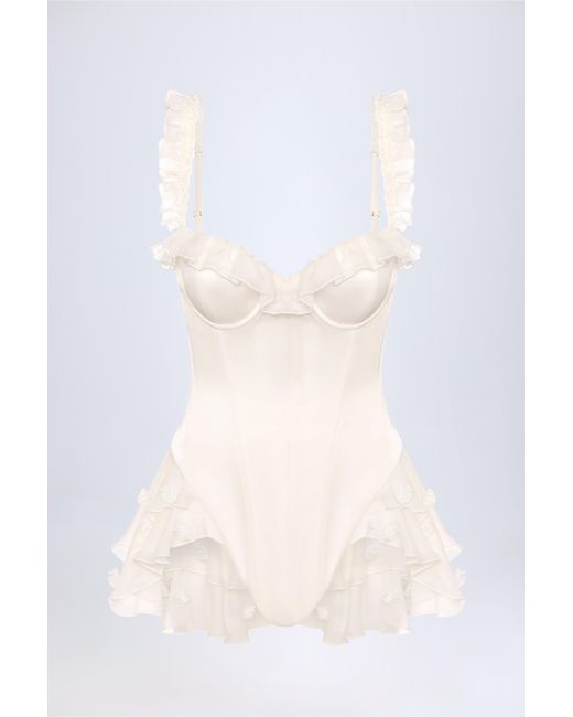Women's White Ruffled Corset Bodysuit