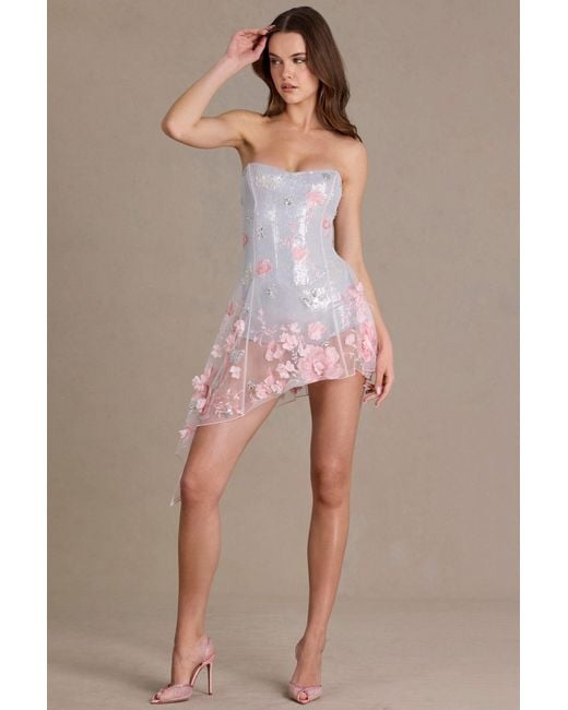 Oh Polly Pink Embellished Tulle Corset Mini Dress