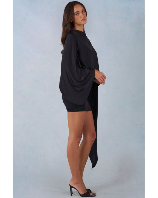 Oh Polly Black Draped Cape Mini Dress