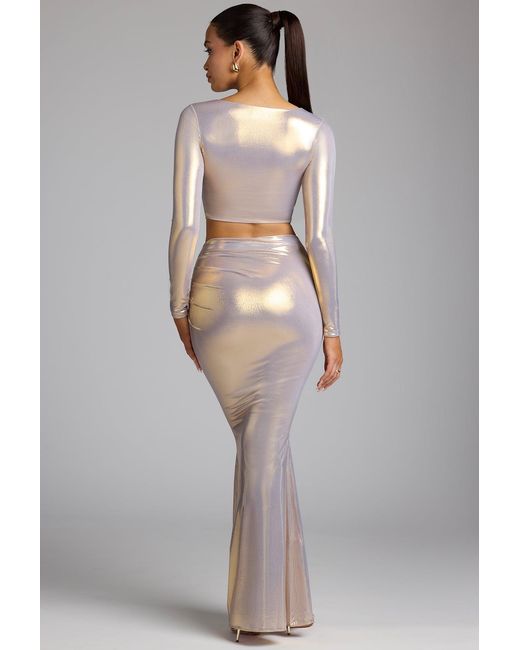 Oh Polly Mid Rise Metallic Jersey Maxi Skirt