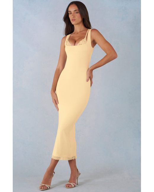 Oh Polly Yellow Modal Lace-Trim Midaxi Dress