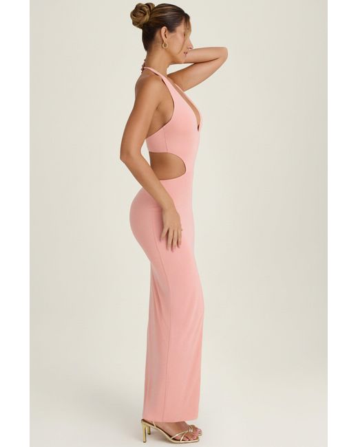 Oh Polly Pink Cut-Out Halterneck Maxi Dress