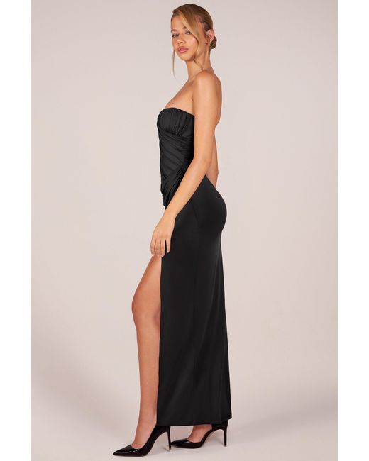 Oh Polly Black Bandeau Draped Thigh-High Maxi Dress
