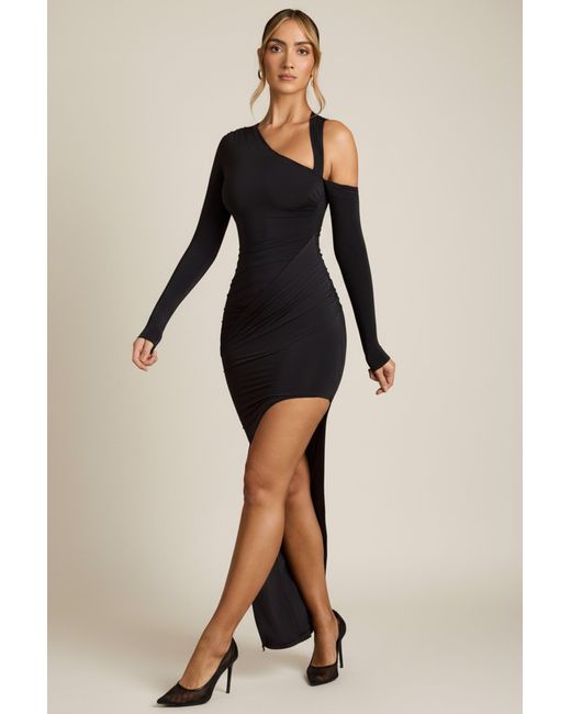 Oh Polly Black Asymmetric Draped Maxi Dress