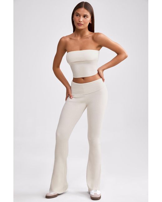 BO+TEE White Chunky Knit Foldover Kick Flare Trousers
