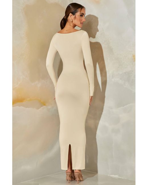 Oh Polly Natural Long Sleeve Cut Out Maxi Dress