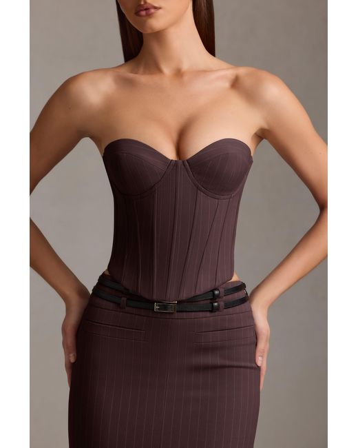 Oh Polly Brown Pinstripe Lace-Up Corset Top