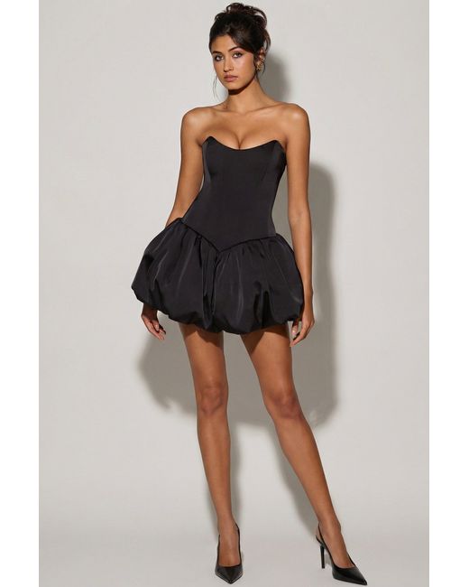 Oh Polly Black Lace-Up Bubble Hem Corset Micro Mini Dress