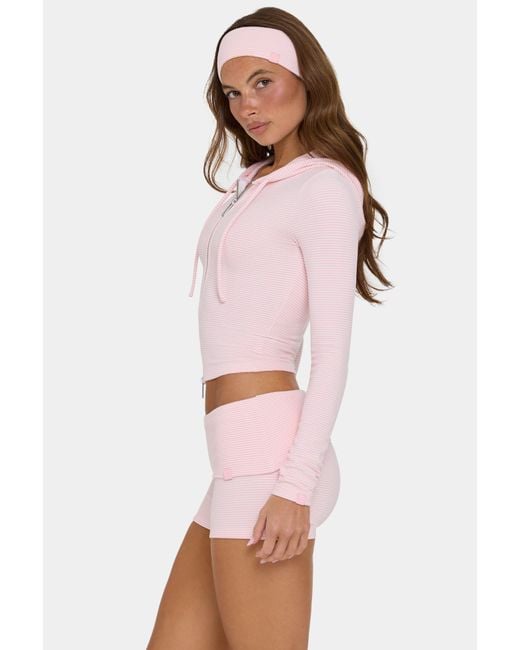BO+TEE Pink Ribbed Jersey Cropped Hoodie