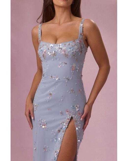 Oh Polly Blue Embellished Corset Maxi Dress