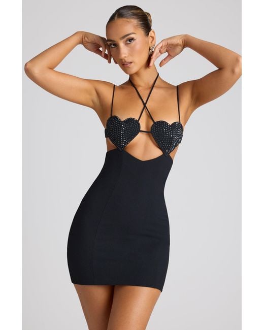 Oh Polly Black Embellished Heart Cup Detail Mini Dress