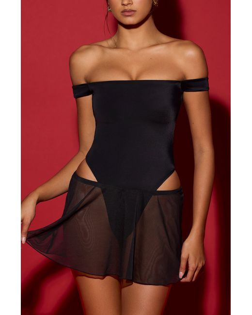 Oh Polly Black Off-Shoulder Layered Mini Dress