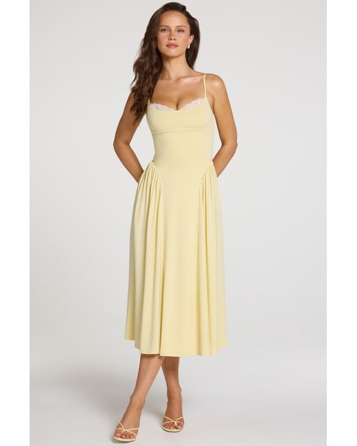 Oh Polly Yellow Modal Lace-Trim Midaxi Dress