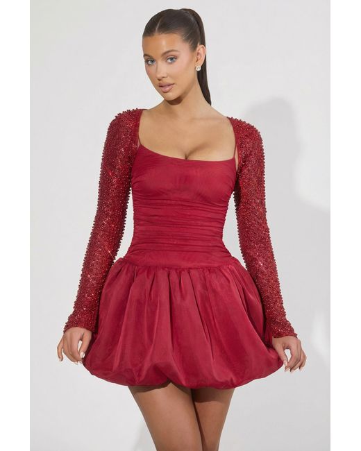 Oh Polly Red Embellished Bubble Hem Mini Dress
