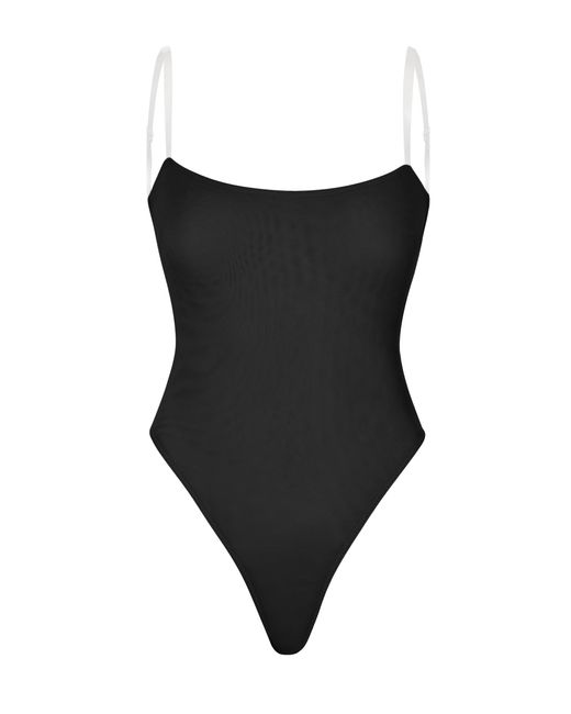 Oh Polly Black Soft Mesh Invisible Strap Thong Bodysuit