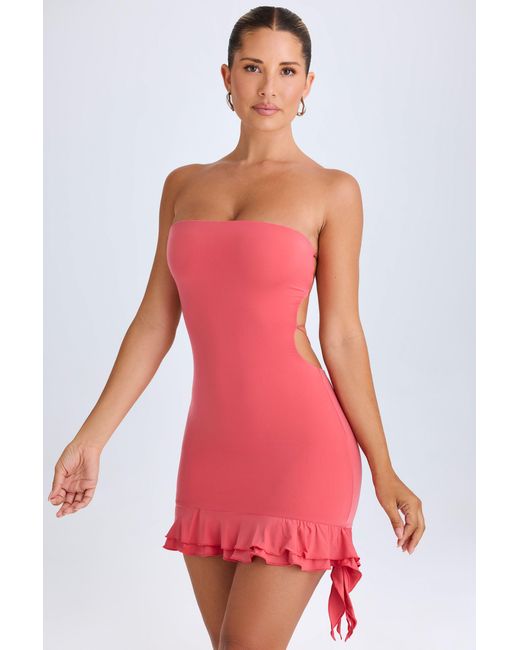 Oh Polly Pink Ruffle-Trim Cut-Out Bandeau Mini Dress