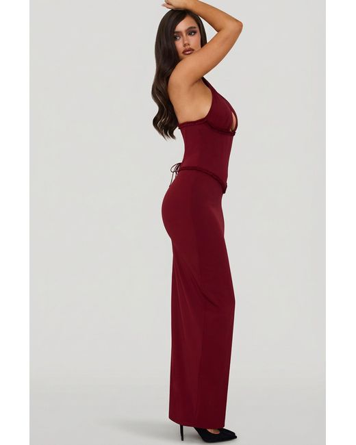 Oh Polly Red Halterneck Lace-Up Corset Maxi Dress