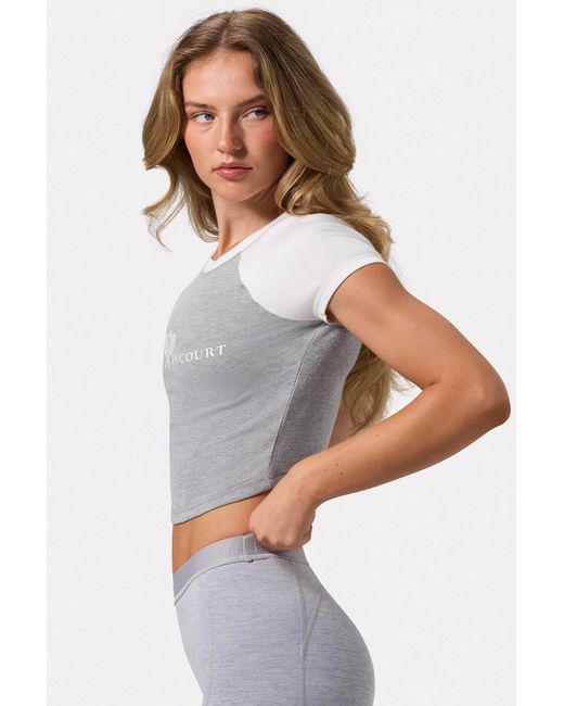 BO+TEE Gray Graphic-Print Cropped T-Shirt