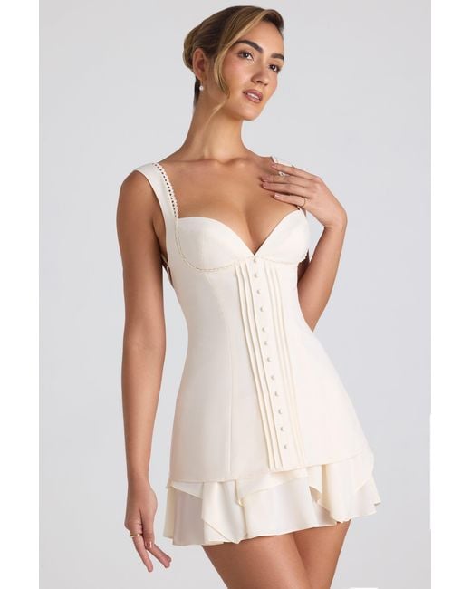 Oh Polly White Ruffle-Trim Button-Detail Corset Mini Dress