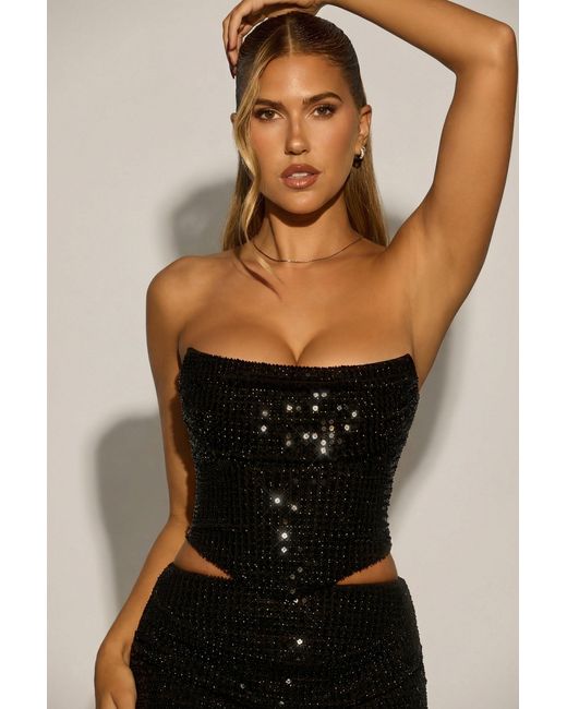 Oh Polly Black Embellished Draped Corset Top