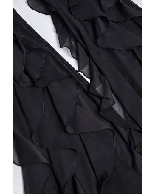 Oh Polly Black Ruffled Mid-Rise Flared Trousers