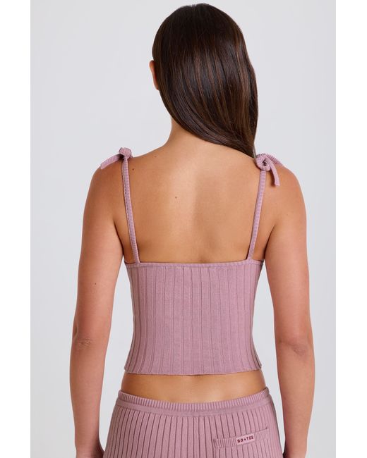 BO+TEE Pink Ribbed Knit Tie Tank Top