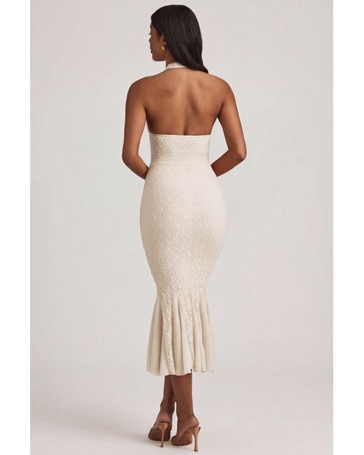 Oh Polly Natural Halterneck Corset Lace Midaxi Dress