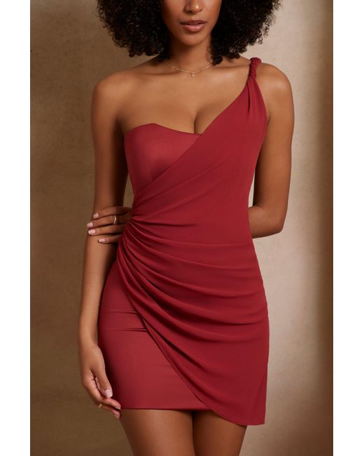 Oh Polly Red One Shoulder Draped Mini Dress