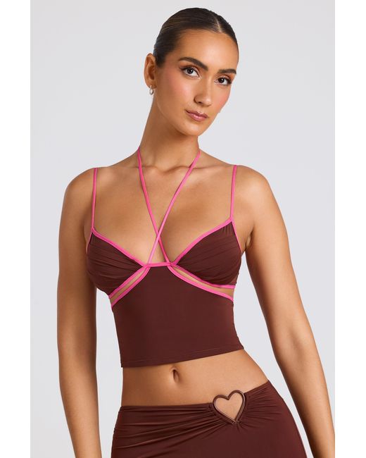 Oh Polly Brown Contrast Binding Cami Top