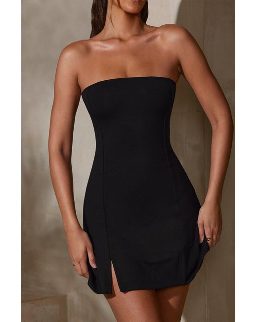 Oh Polly Black Bandeau Neckline Mini Dress