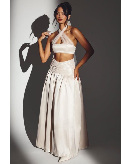 Oh Polly White Woven Twill Voluminous Maxi Skirt